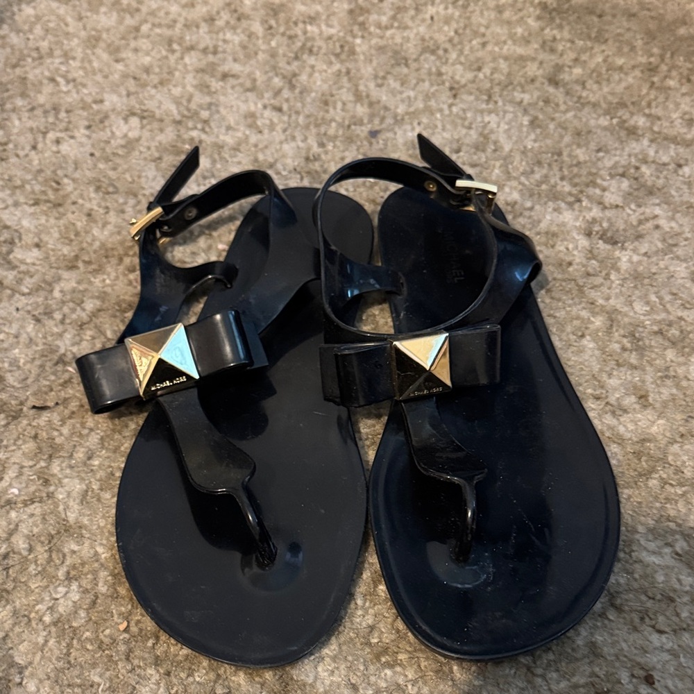 Michael Kors Black Sandals with Gold Details